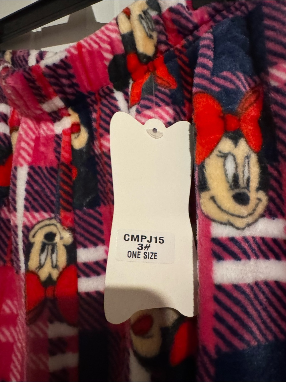 Minnie Mouse Pink Plaid Plush Pajama Pants One Size New With Tags - Picture 9 of 9